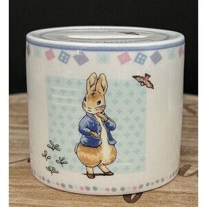 Vtg Wedgwood Peter Rabbit Porcelain Bank 2002 Beatrix Potter Christening Bank